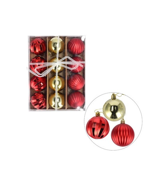 Bombki plastikowe, 6cm/12 szt, złoty, czerwony