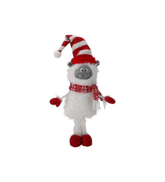 Yeti z materiału, 48 cm, biały, czerwony, do postawienia