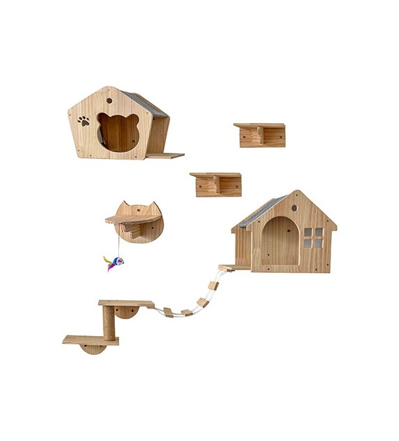 Plac zabaw dla kota drewniany, do montażu ściennego