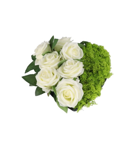 Kompozycja nagrobna premium w sercu, 19x19x12cm, kremowy