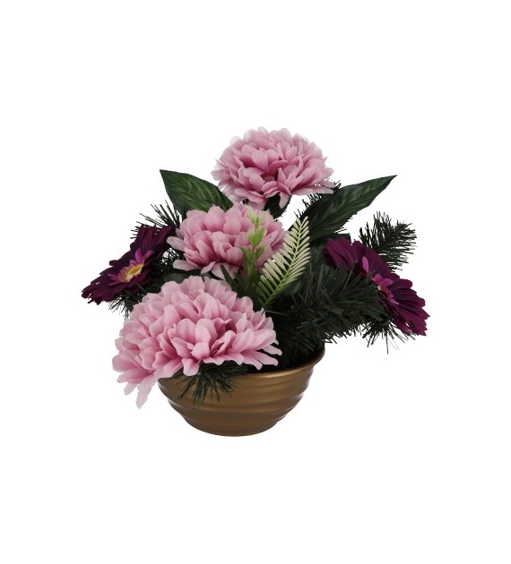 Kompozycja nagrobna w misie, 3 chryzantemy, 2 gerbery