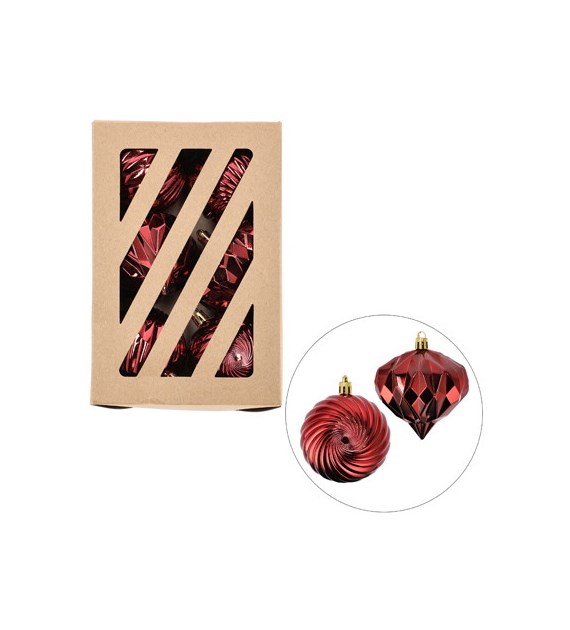 Bombki plastikowe 7cm/4szt + cebulki 8cm/2szt, czerwony