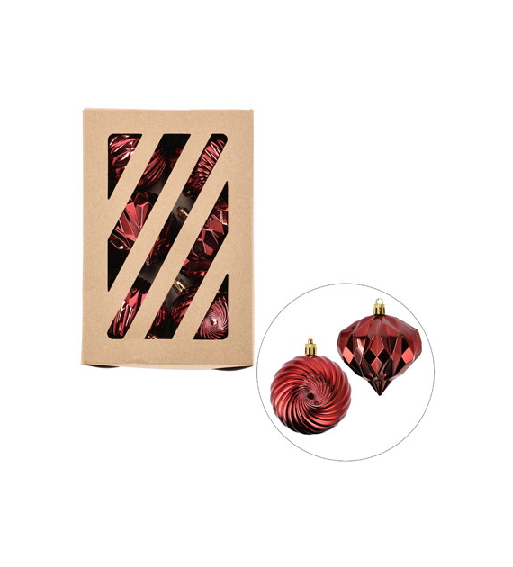 Bombki plastikowe cebulki, 7cm/6szt, czerwony, do powieszenia