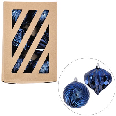 Bombki plastikowe 7cm/4szt + cebulki 8cm/2szt, ciemny niebieski
