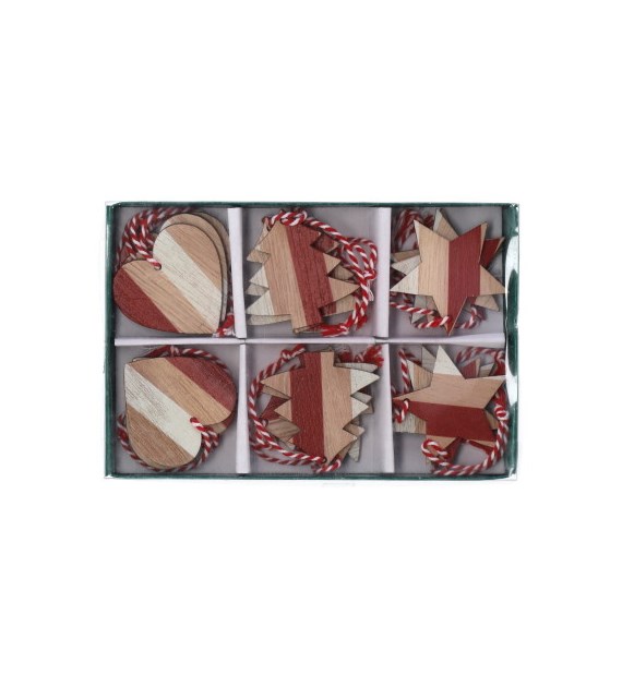 Dekoracje z drewna z motywem świątecznym, 18szt, do powieszenia