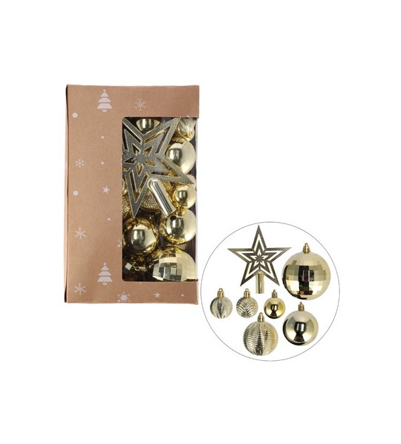 Bombki plastikowe - zestaw 50szt. + czub na choinkę, złoty
