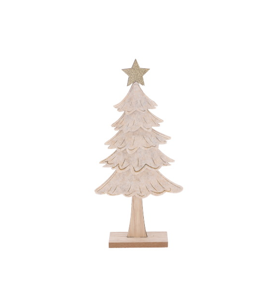 Choinka z drewna z filcem, beżowa, 25 cm, do postawienia