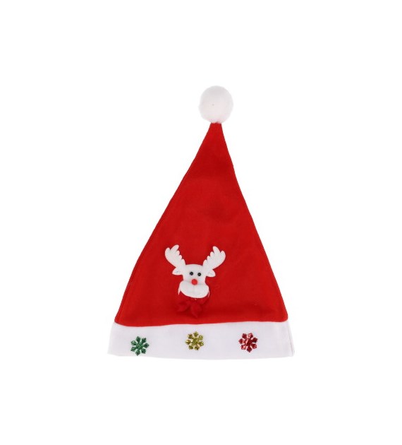 Czapka mikołaja z materiału z reniferem, czerwony, biały, 38 cm