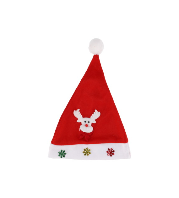 Czapka mikołaja z materiału z reniferem, czerwony, biały, 38 cm