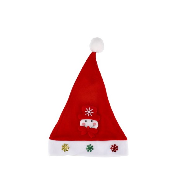Czapka mikołaja z materiału z bałwankiem, czerwony, biały, 38 cm