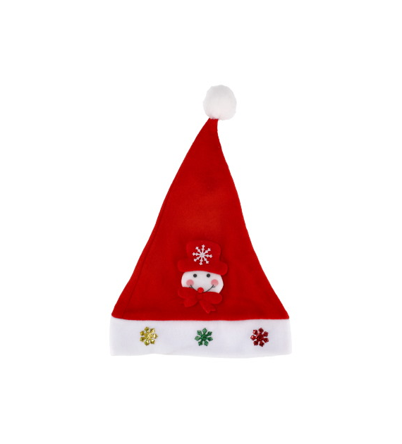 Czapka mikołaja z materiału z bałwankiem, czerwony, biały, 38 cm