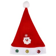 Czapka mikołaja z materiału z mikołajem, czerwony, biały, 38 cm