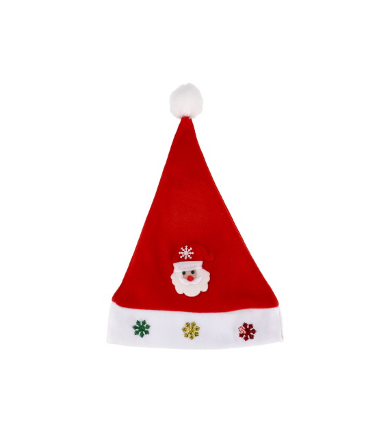 Czapka mikołaja z materiału z mikołajem, czerwony, biały, 38 cm