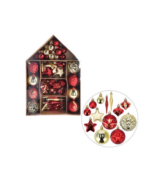 Bombki plastikowe - zestaw 50szt, złoty, czerwony, do powieszenia