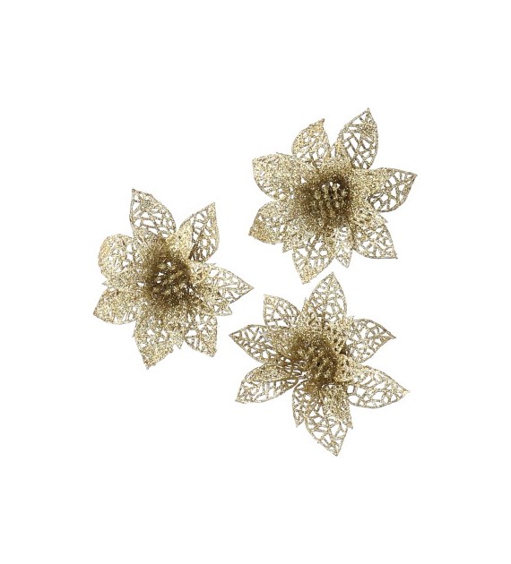 Gwiazda betlejemska na klipsie, 3szt, złoty, do powieszenia