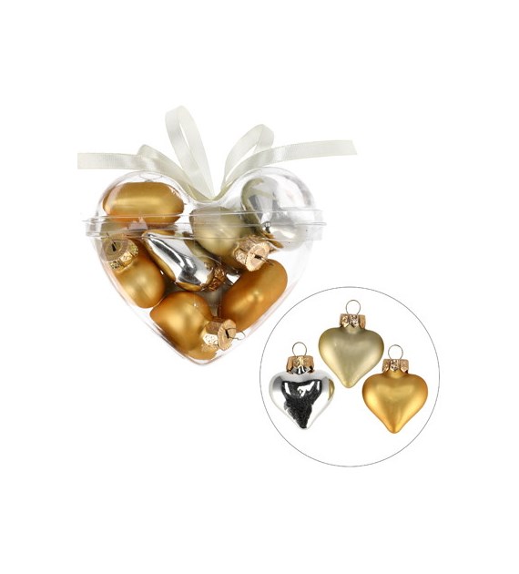 Bombki szklane mini w sercu - serca 4cm/10szt, złoty