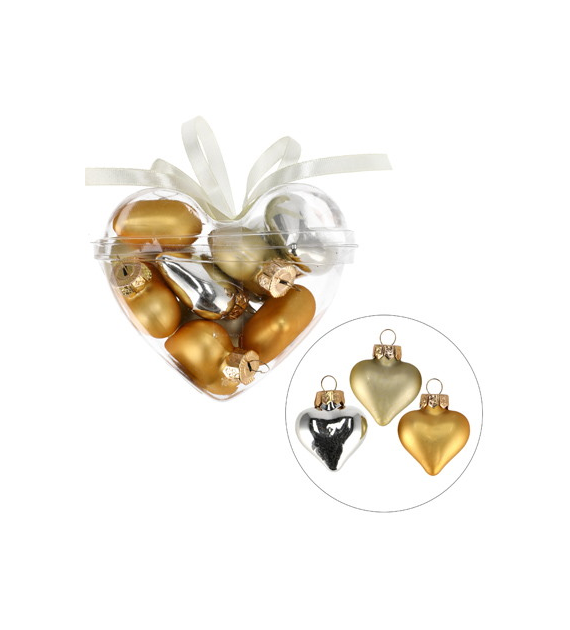 Bombki szklane mini w sercu - serca 4cm/10szt, złoty