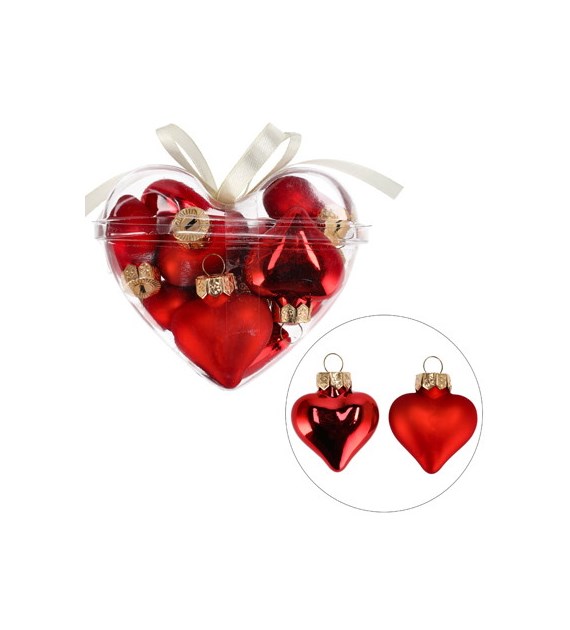 Bombki szklane mini w sercu - serca 4cm/10szt, czerwony