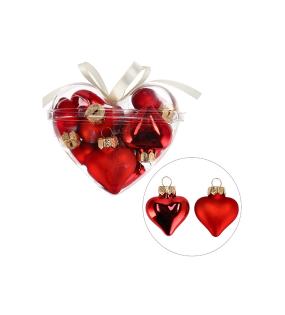 Bombki szklane mini w sercu - serca 4cm/10szt, czerwony