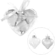 Bombki szklane mini w sercu - serca 4cm/10szt, srebrny, biały