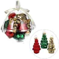 Bombki szklane mini- choinki 5cm/11szt, zielony, czerwony, złoty