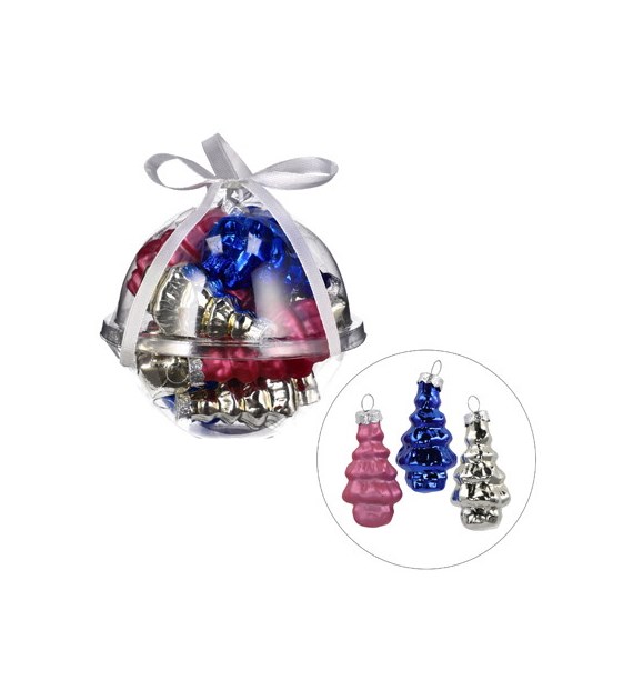 Bombki szklane mini w bombce - choinki 5cm/11szt, srebrny, granat, róż