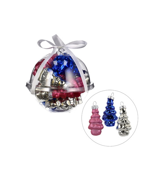 Bombki szklane mini w bombce - choinki 5cm/11szt, srebrny, granat, róż