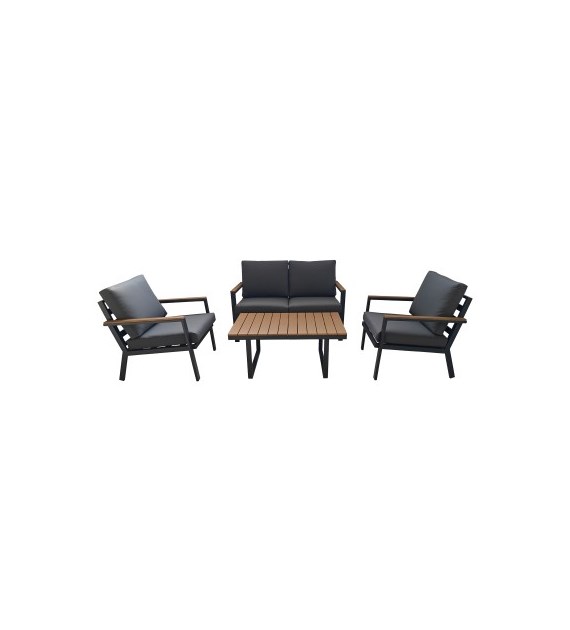 Zestaw aluminiowy – sofa, 2 fotele, stolik, poduszki 10cm