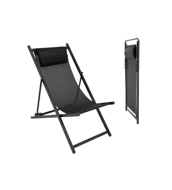 Leżak 5-poz. z podgłówkiem, stal, 94/100x61x80,5/95cm