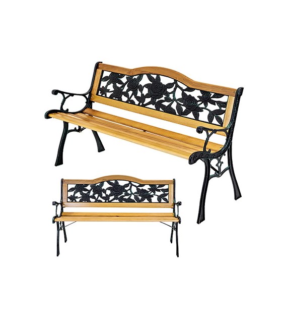 Ławka ogrodowa 125x52xH.78cm, motyw róża, sosna
