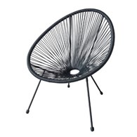 Fotel stalowy wykończenie wiker - sznurki - czarny