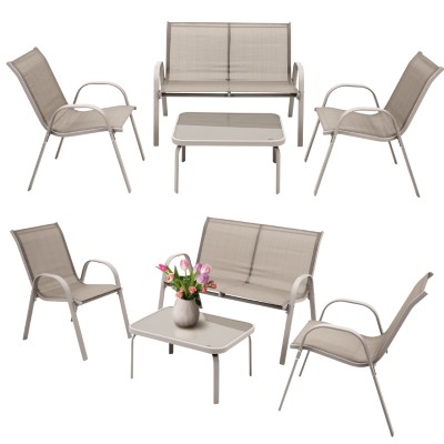 Zestaw Mebli Ogrodowych FIESTA, Sofa 70x115x67cm + 2 Krzesła 54x70x92cm + Stół Prostokątny 71x53x37cm - Beżowy