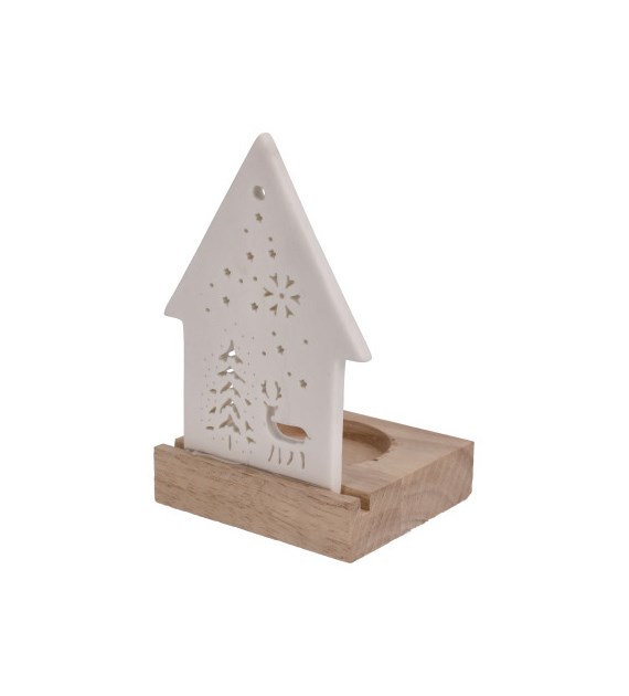 Świecznik na tealigh z dekoracją z ceramiki , 11cm, naturalny, biały