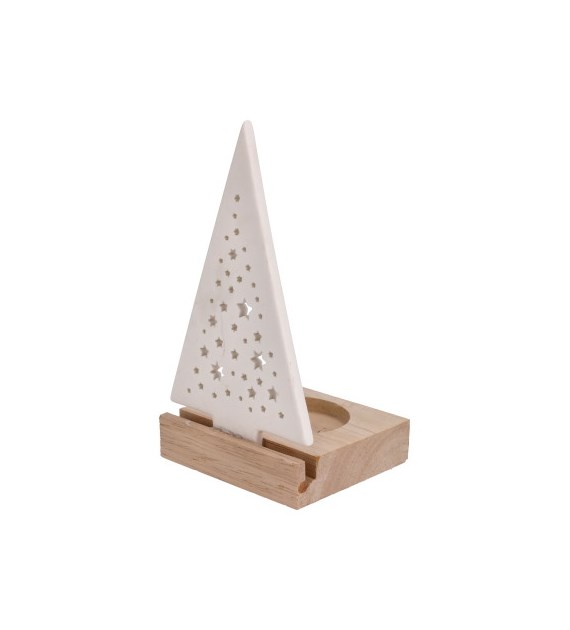 Świecznik na tealigh z dekoracją z ceramiki, 14cm, naturalny, biały