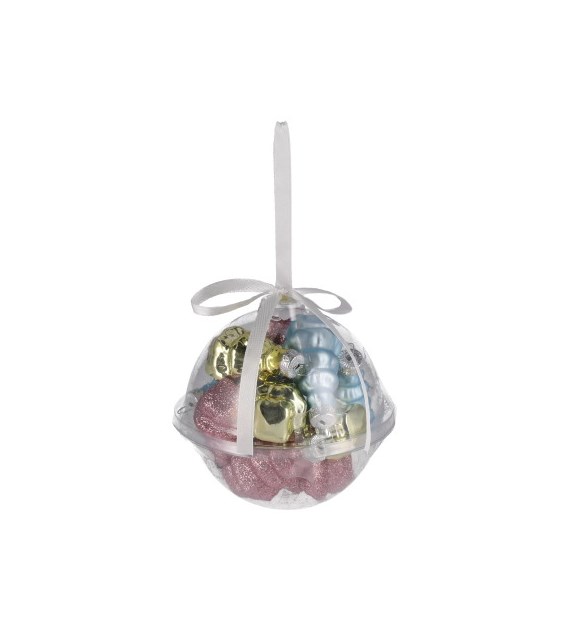 Bombki szklane choinka, 5cm/11szt, różowy, srebrny, niebieski