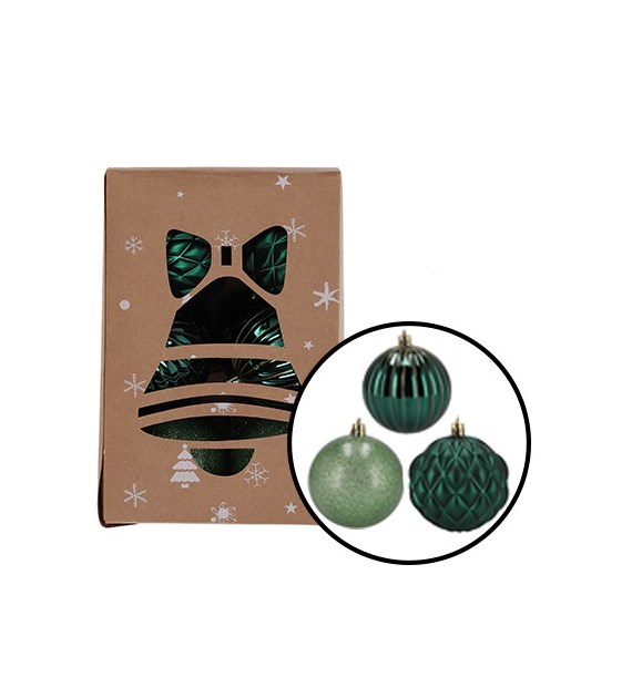 Bombki plastikowe dekor, brokat, 8cm/12szt, zielony, ciemny