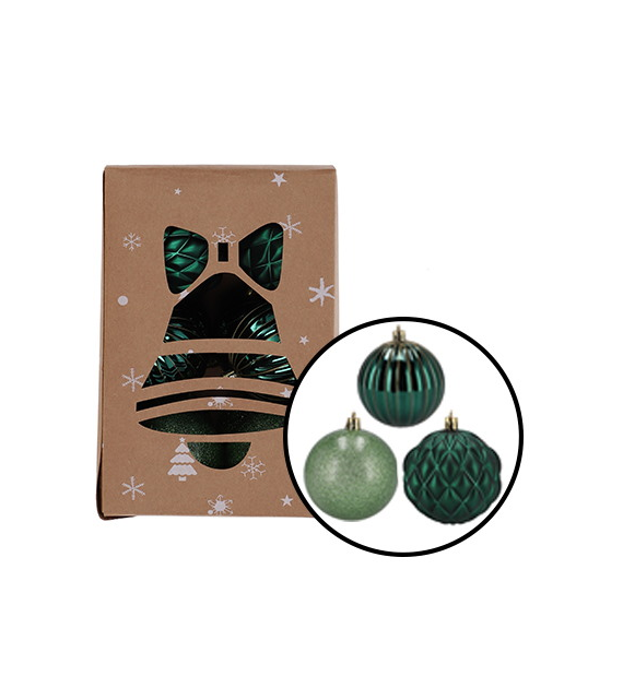 Bombki plastikowe dekor, brokat, 8cm/12szt, zielony, ciemny