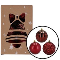 Bombki plastikowe dekor, brokat, 8cm/12szt, czerwony, do powieszenia