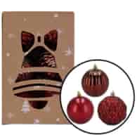 Bombki plastikowe dekor, brokat, 8cm/12szt, czerwony, do powieszenia