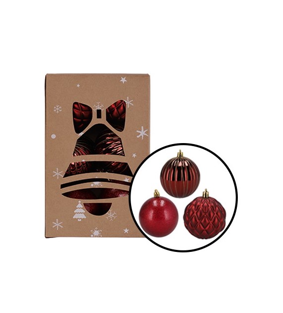 Bombki plastikowe dekor, brokat, 8cm/12szt, czerwony, do powieszenia