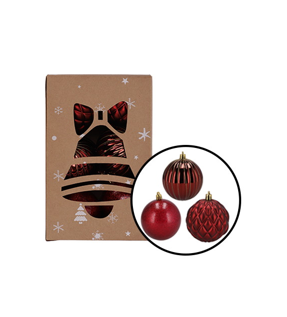 Bombki plastikowe dekor, brokat, 8cm/12szt, czerwony, do powieszenia