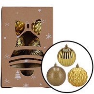 Bombki plastikowe dekor, brokat, 8cm/12szt, złoty, do powieszenia