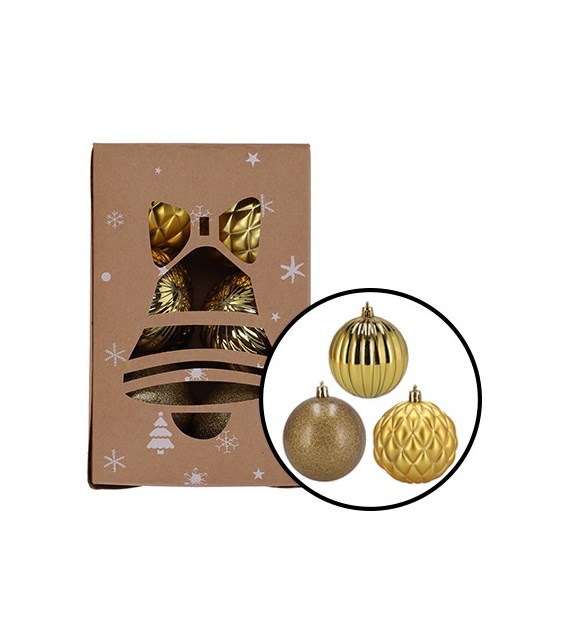 Bombki plastikowe dekor, brokat, 8cm/12szt, złoty, do powieszenia