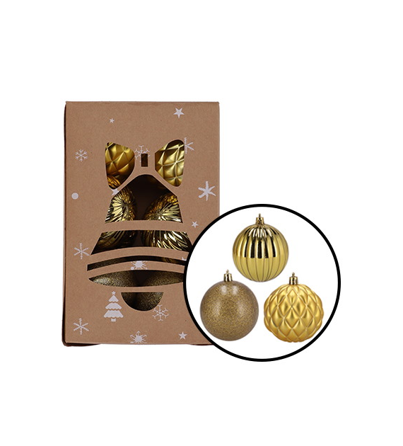 Bombki plastikowe dekor, brokat, 8cm/12szt, złoty, do powieszenia