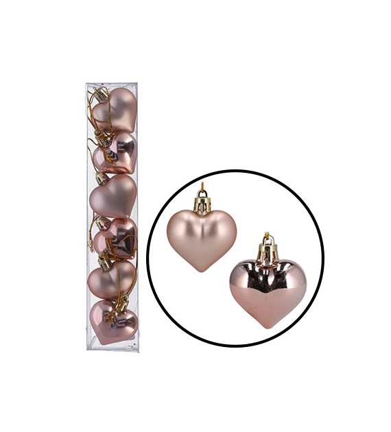 Bombki plastikowe serca, 4,5cm/6szt, różowy, jasny, do powieszenia