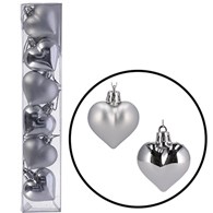 Bombki plastikowe serca, 4,5cm/6szt, srebrny, do powieszenia
