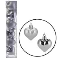 Bombki plastikowe serca, 4,5cm/6szt, srebrny, do powieszenia