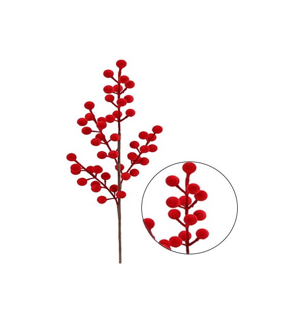 Gałązka dekoracyjna z czerwonymi kulkami, 48cm