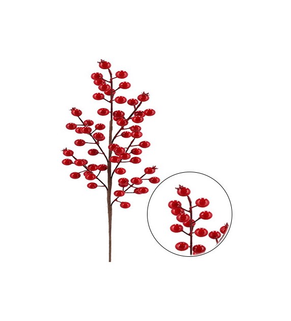 Gałązka dekoracyjna z czerwonymi kulkami, 63cm