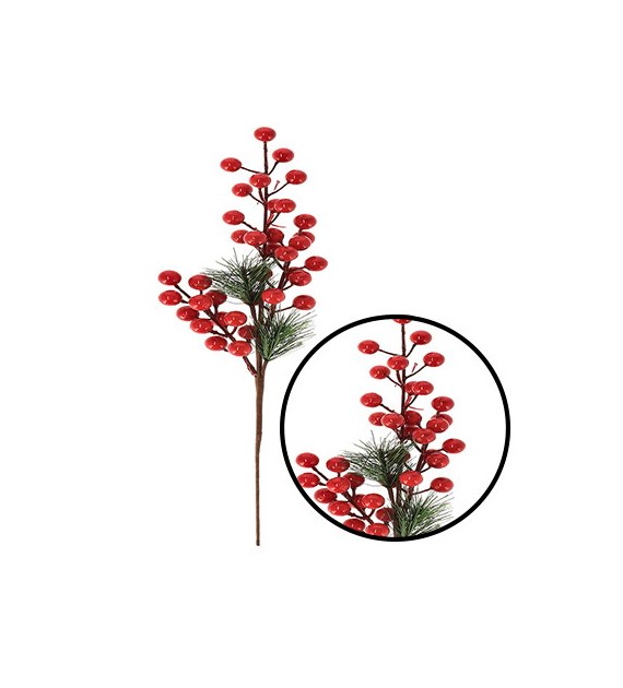 Gałązka dekoracyjna z czerwonymi kulkami, 44cm